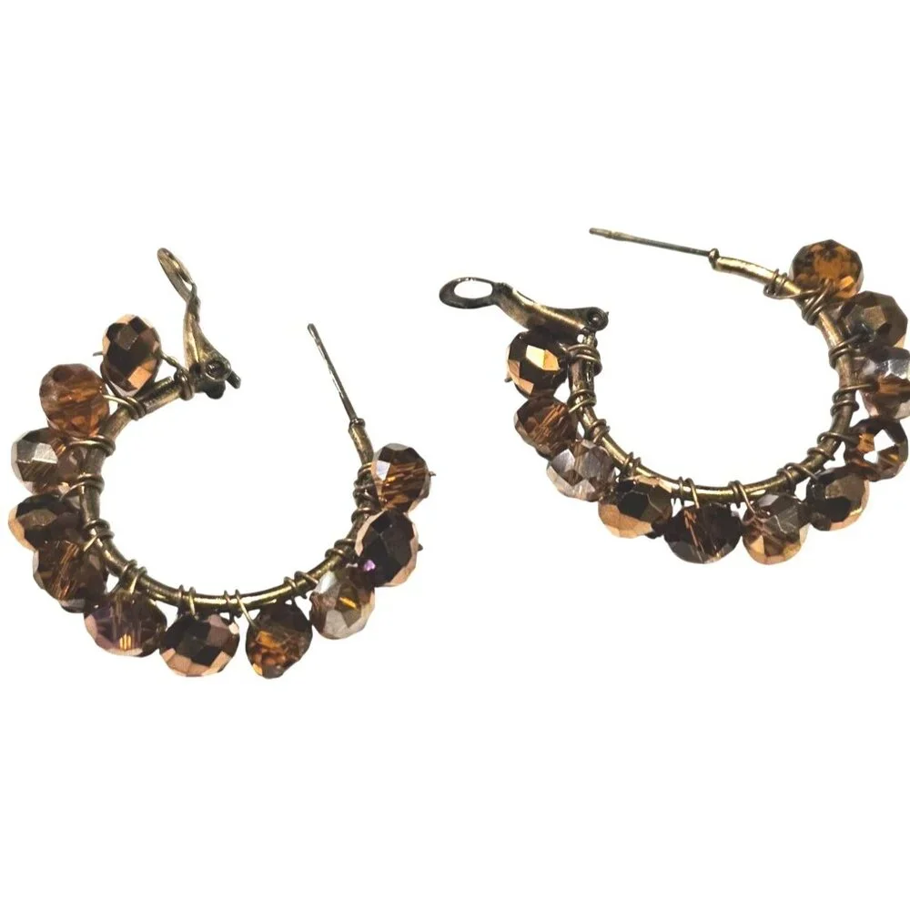Vintage‎ Necklace Pendant Large Gothic Multicolor & Amber Beaded Hoop Earrings